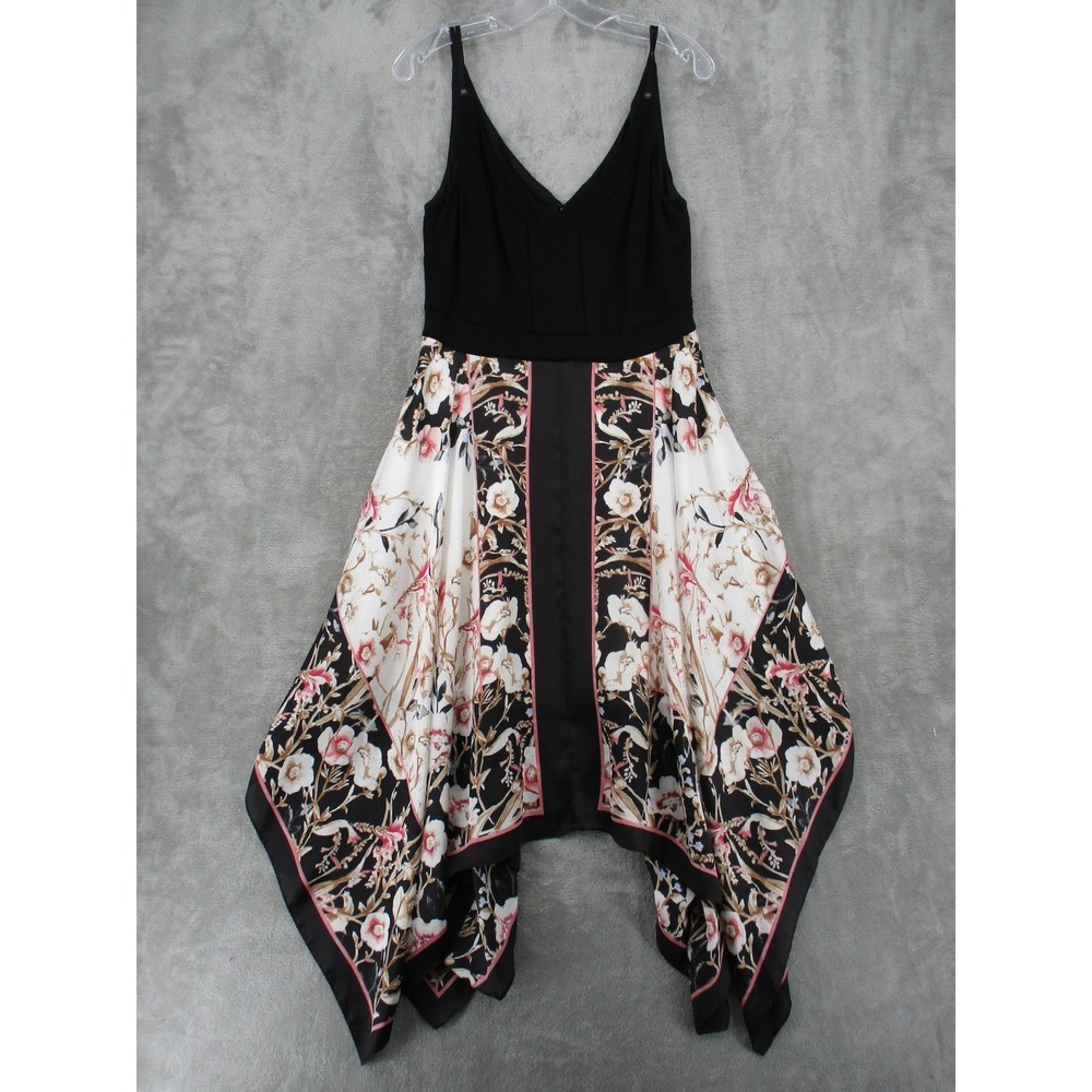 White House Black Market Dress 10 Floral Handkerchief Hem Midi Babydoll 90s Y2K